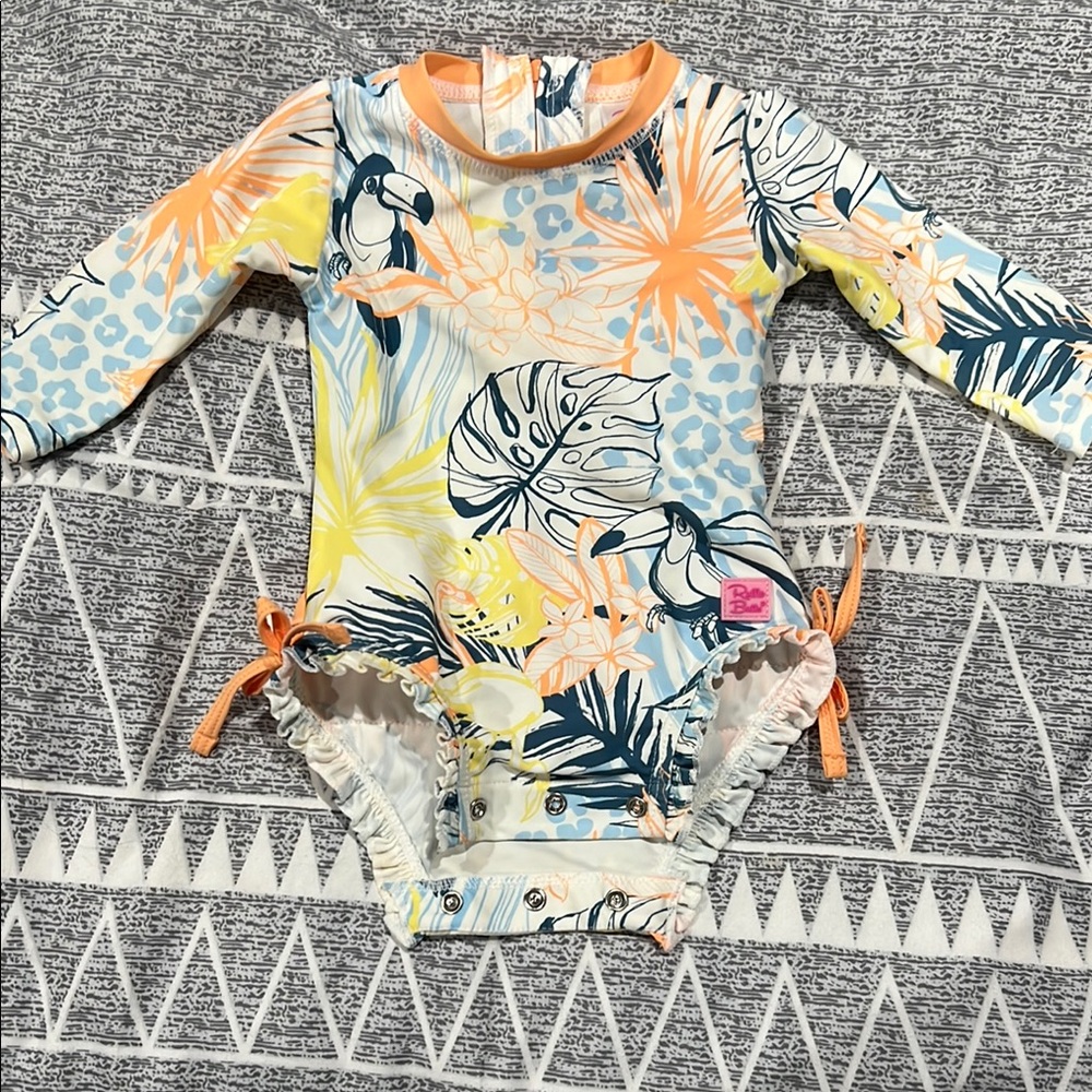 Ruffle Butts Orange and Yellow Rashguard Swimwear